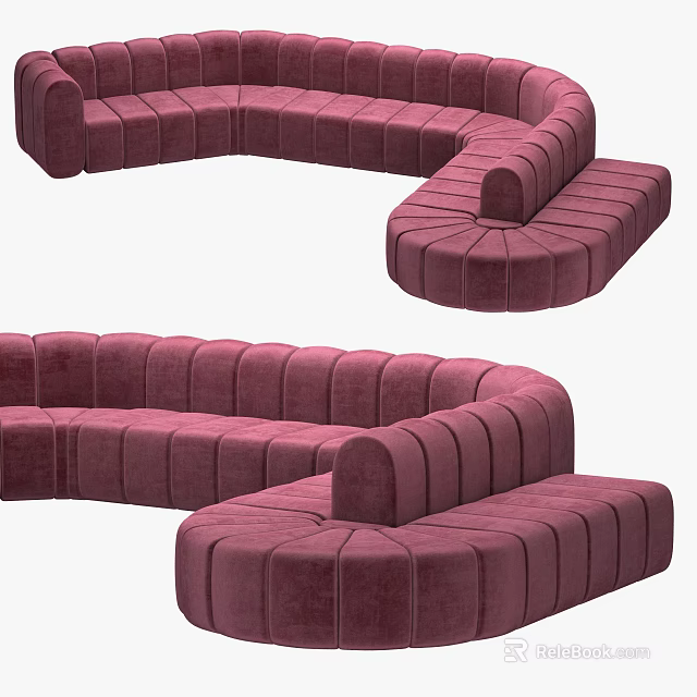 Pink Velvet Curved Sofa with Modern Wave Design for Living Room 3d model 