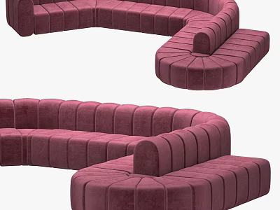 Pink Velvet Curved Sofa with Modern Wave Design for Living Room 3d model