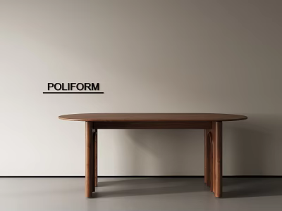 Round Wooden Dining Table with Modern Design by POLIFORM Against Light Colored Wall 3d model