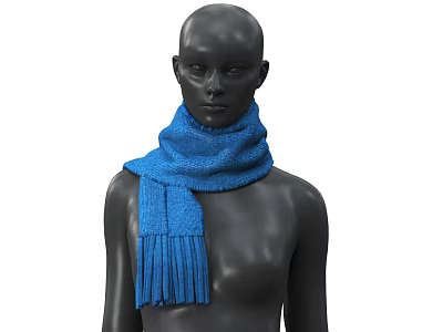 Blue Soft Knitted Scarf with Fringe on Black Mannequin 3d model