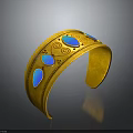 Elegant Yellow Gold Cuff Bracelet Featuring Blue Gemstones And Decorative Patterns 3d model