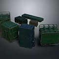 Sturdy Green Blue Storage Boxes With Metal Frames For Home Organization 3d model