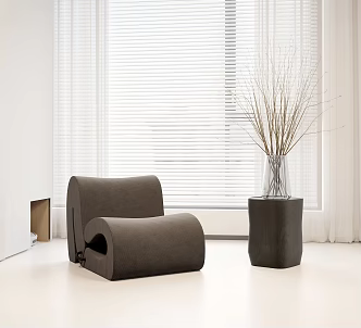 Single sofa lazy sofa chair solid wood round flowerpot branch venetian curtain sweeper 3d model