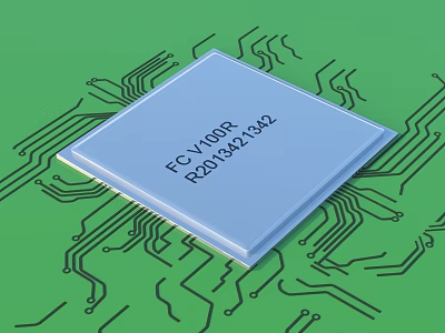 Household Electronic Device Chip On Green Background With Circuit Board Lines 3d model