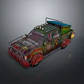 Custom Modified Pickup Truck With Colorful Paint Roof Rack And Front Lights