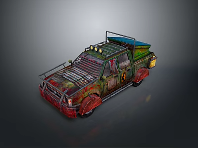 Custom Modified Pickup Truck With Colorful Paint Roof Rack And Front Lights 3d model