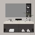 Modern Bathroom Vanity With Large Mirror Double Sink Marble Countertop And Storage Cabinets