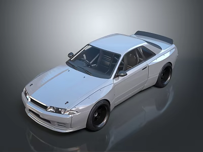 Silver Two Door Sports Car With Rear Spoiler And Sleek Modern Exterior 3d model