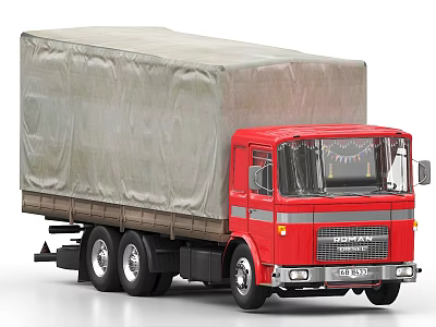 Red Foden Commercial Truck With Canvas Covered Cargo Bed For Freight Transport 3d model