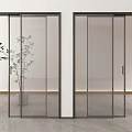 Modern Glass Double Doors With Black Frame Interior Design And Green Plant
