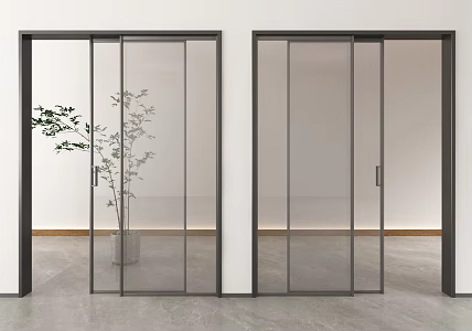 Modern glass sliding door glass door double door 3d model