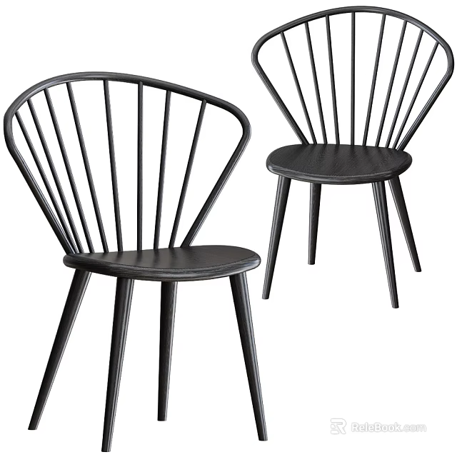 Modern Windsor Style Dining Chairs With Spindle Backrest And Black Wood Legs 3d model 