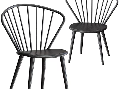 Modern Windsor Style Dining Chairs With Spindle Backrest And Black Wood Legs 3d model