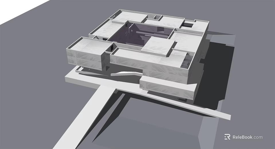 Modern Commercial Complex With Geometric Architecture Open Atrium And Rooftop Design 3d model