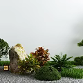 Zen Courtyard Garden Design With Natural Stone Various Plants Grass And Lanterns