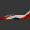 Red and Silver Model Airplane with Flame Patterns on Black Background 3d model