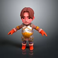 3D Cartoon Character With Silver Gold Armor Brown Hair And Orange Gloves