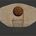 Basketball Equipment With Worn Wooden Backboard Orange Ball And Netted Hoop