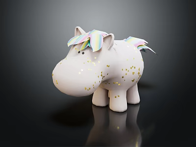 White Unicorn Doll With Rainbow Mane Tail And Golden Glitter Details 3d model