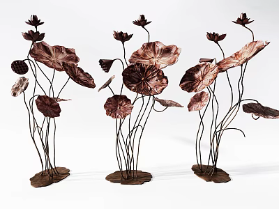 New Chinese-style Ornaments Combination Lotus Leaf Metal Ornaments 3d model