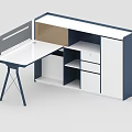 Modern Office Desk With White Tabletop Black Legs Drawers And Cabinets