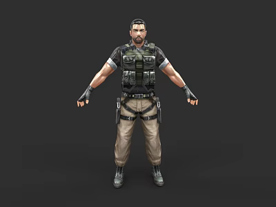 Male Game Movie Character In Tactical Gear Vest Pants And Boots Standing Pose 3d model
