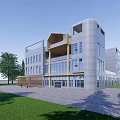 Modern School Building With Large Glass Windows Wooden Elements And Open Square