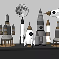 Space Themed Decorative Ornament Set With Moon And Rocket Models 3d model