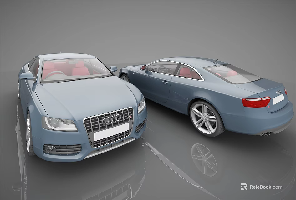 Blue Audi Coupe Cars With Modern Design And Red Leather Seats Front Side Views 3d model 