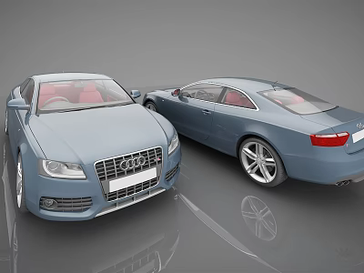 Blue Audi Coupe Cars With Modern Design And Red Leather Seats Front Side Views 3d model