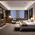 Hotel Guest Room With Two Double Beds Flat Screen TV Table Lamps And Cozy Armchair