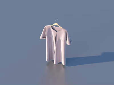 Light Pink Short Sleeve T shirt on Wooden Hanger with Light Blue Background 3d model