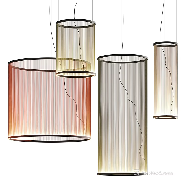 Modern Cylindrical Chandeliers With Gradient Colors And Striped Design For Interior Decoration 3d model 