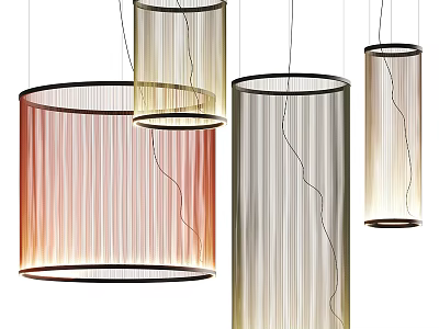 Modern Cylindrical Chandeliers With Gradient Colors And Striped Design For Interior Decoration 3d model