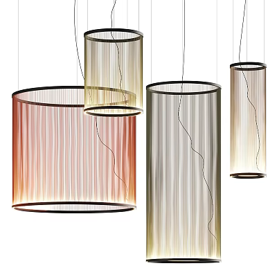 Modern Cylindrical Chandeliers With Gradient Colors And Striped Design For Interior Decoration 3d model