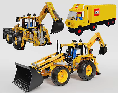 Building Blocks Constructed Yellow Construction Vehicles Including Excavator Truck Loader And Models 3d model