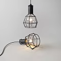 Industrial Style Pendant Lights With Black Metal Frame And Transparent Bulb