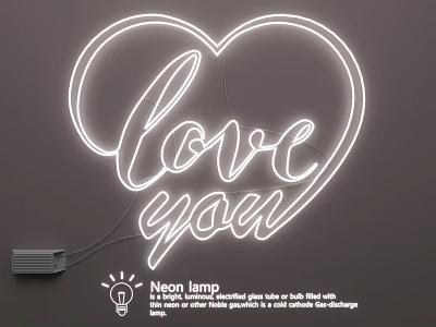 Stylish Heart Shaped Neon Lamp Combination With Love You Text For Indoor Decorative Lighting 3d model