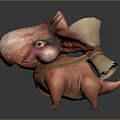 Pinkish Orange Cartoon Fantasy Game and Movie Character With Large Nose Long Ears Yellow Eyes