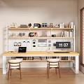 Modern Home Office Desk and Chair Set with White Shelves Books and Laptop