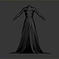 Stylish Black Dress With High Neck Long Sleeves And Flowing Skirt Design