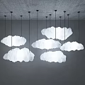 White Cloud Shaped Pendant Lights Hanging From Gray Ceiling With Black Thin Wires 3d model