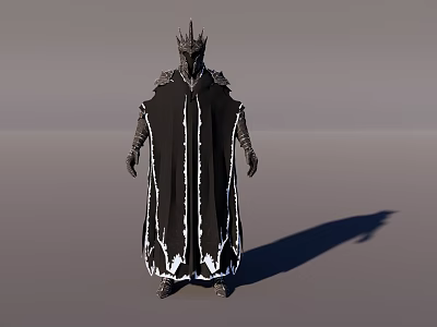 Man Wearing Spiked Crown Black Cloak With White Trimmed Edges And Metallic Armored Arms 3d model