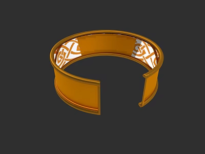 Shiny Gold Open Cuff Bracelet With Intricate Filigree Patterns Fashion Jewelry 3d model