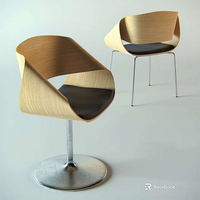Modern Wooden Bar Stools With Curved Design Black Seat And Metal Base 3d model 