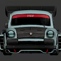 Light Blue Vintage Modified Car With Red Top Windshield Black Rear Spoiler And Streamlined Design