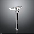 Futuristic White and Black Mechanical Weapon With Red Accents and Long Handle