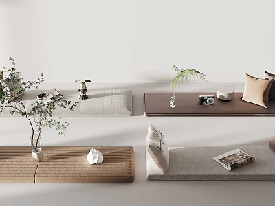 Modern Minimalist Living Room With Green Plants Decorative Items Sofa Throw Pillows Magazines And Shelf 3d model