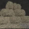 Rustic Stacked Hay Bales With Scattered Straw in White and Gray Corner