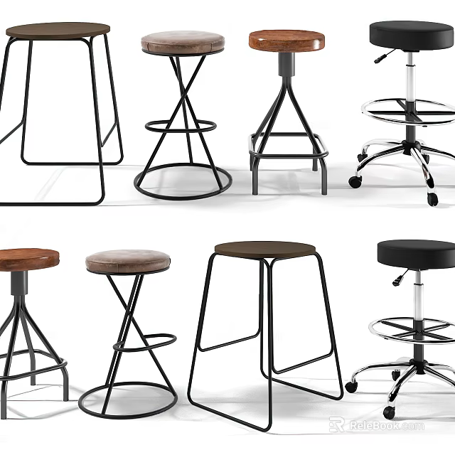 Modern Bar Stools With Sleek Metal Frames And Various Seat Designs For Home Bar 3d model 